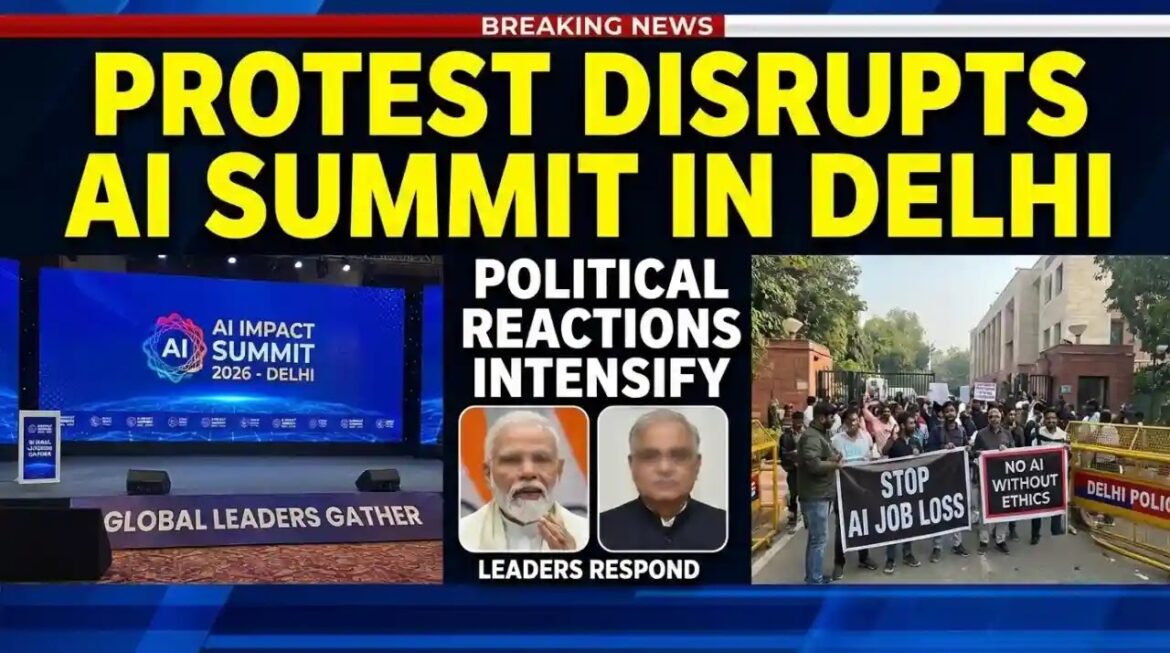 నిరసన ఢిల్లీలో AI ఇంపాక్ట్ సమ్మిట్ 2026కి అంతరాయం కలిగించింది: రాజకీయ ప్రతిచర్యలు తీవ్రమవుతున్నాయి
