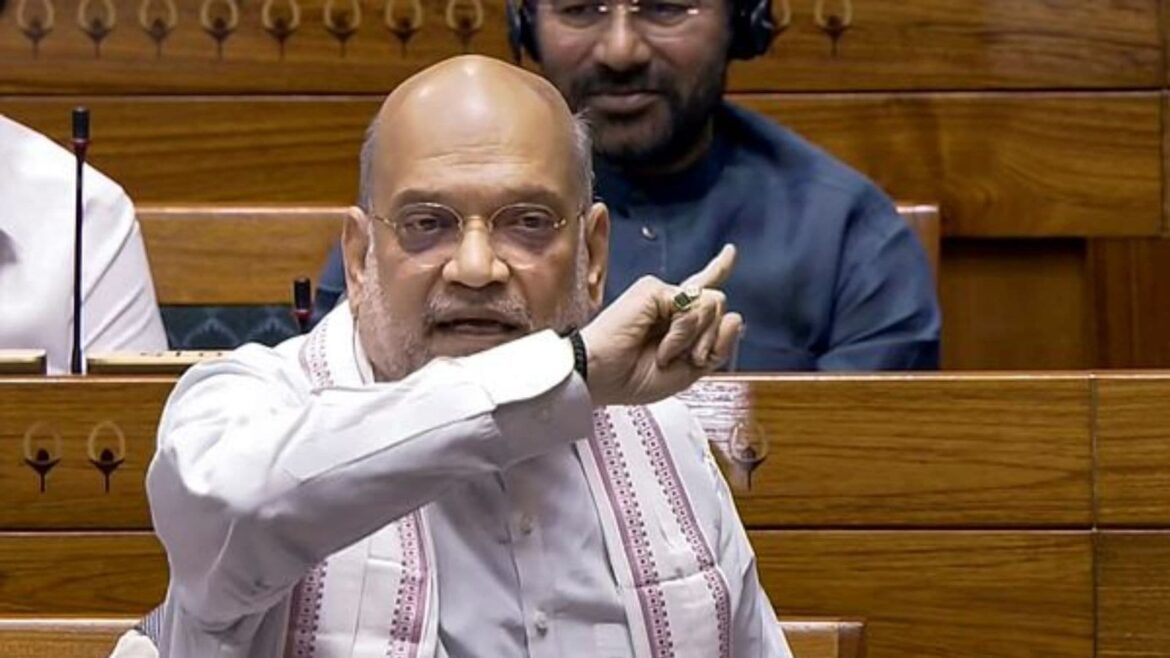 Union Home Minister Amit Shah speaks in the Lok Sabha during the second part of Budget session of Parliament