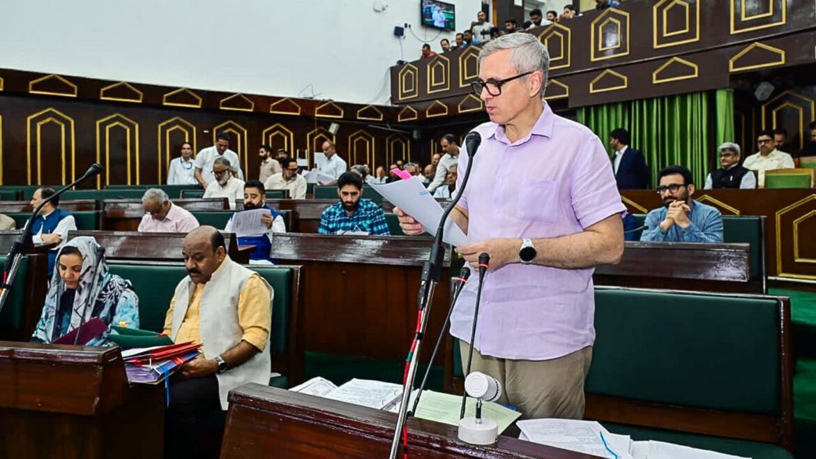 Jammu and Kashmir Chief Minister Omar Abdullah speaks during the budget session of the state legislative assembly, in Jammu on Thursday. (@CM_JnK X/ANI Photo)