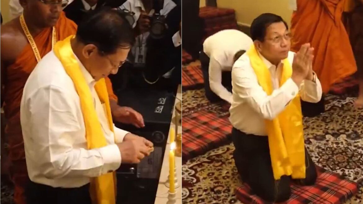 Myanmar President U Min Aung Hlaing at Maha Bodhi Temple. (Screenshot: X/@PTI_News)