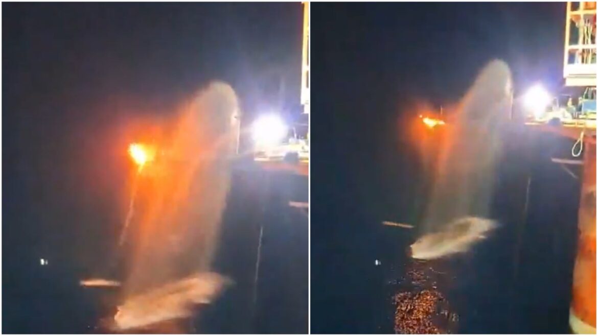 The offshore rig at the spot where natural gas has been discovered (Image: Screenshots from video shared by Hardeep Puri).